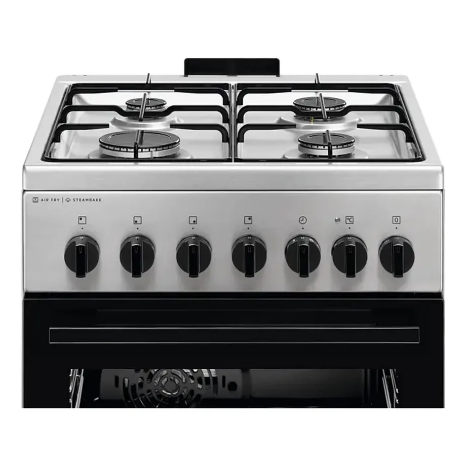 Vabaltseisev gaasiplaadiga elektripliit SteamBake ja AirFry funktsiooniga ELECTROLUX LKK560010X, 50 cm, 58 l, 4 põletit, A-klassi, roostevaba teras, Aqua clean, nõudesahtel – 8