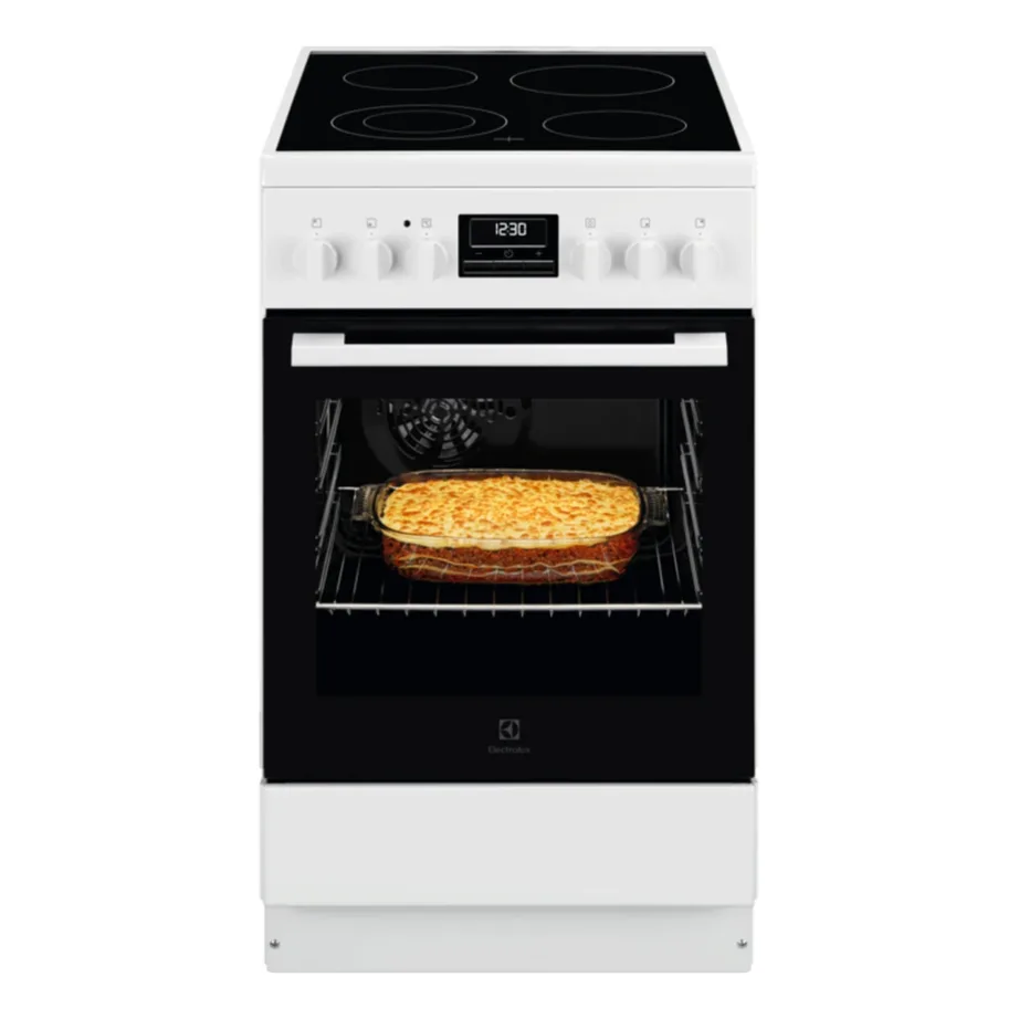 Klaaskeraamiline elektripliit pöördõhuga ahjuga ELECTROLUX LKR540266W, 50 cm, 57 l, 4 keeduala, A energiaklass, valge