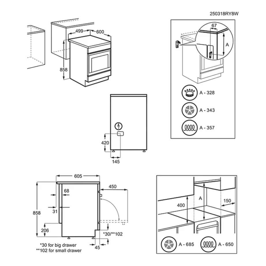 Klaaskeraamiline elektripliit pöördõhuga ahjuga ELECTROLUX LKR540266W, 50 cm, 57 l, 4 keeduala, A energiaklass, valge – 7