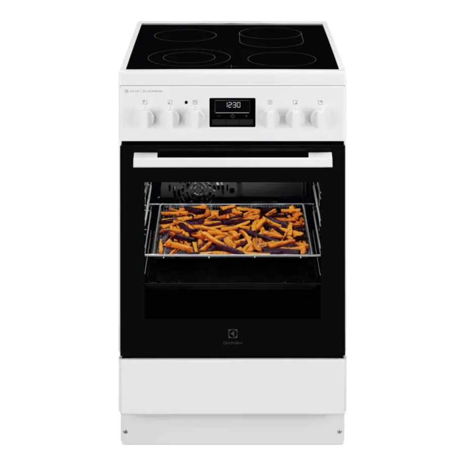Klaaskeraamiline elektripliit SteamBake ja AirFry funktsiooniga ELECTROLUX LKR564277W, 50 cm, 58 l elektriahi, konvektsioon, katalüütiline puhastus, valge