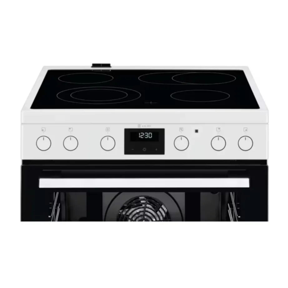 60 cm klaaskeraamiline elektripliit AirFry ja pöördõhuga ELECTROLUX LKR64022AW, 4 keeduala laiendustsoonidega, 73 l elektriahi, teleskoopsiinid, Aqua clean, energiatõhusus A, valge – 2