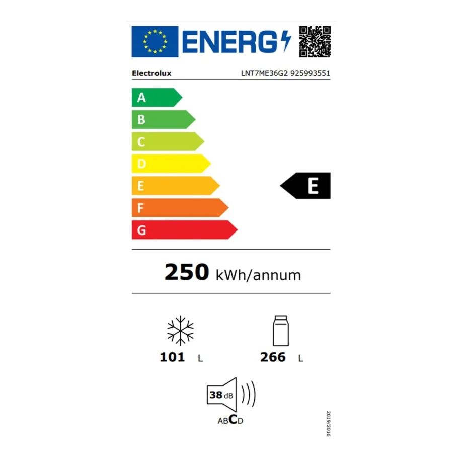 Külmik-sügavkülmik NoFrost ühtlase õhuringlusega ELECTROLUX LNT7ME36G2, alumise sügavkülmaga, 266/101 L, inverterkompressor, 38 dB, E-kl, LED-valgustus, valge klaas, 201×59.5×66.2 cm - 6