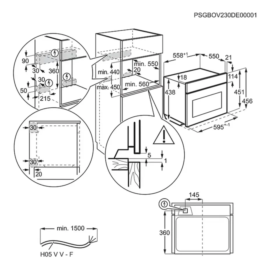 Integreeritav kompaktne kombiahi mikrolainefunktsiooniga ELECTROLUX LVL8E09Z, 44 L, 45 cm, 60 cm, must klaas, 1000 W mikrolaine, 1900 W grill, pöördõhk, puutetundlik TFT-ekraan, toidutermomeeter – 11