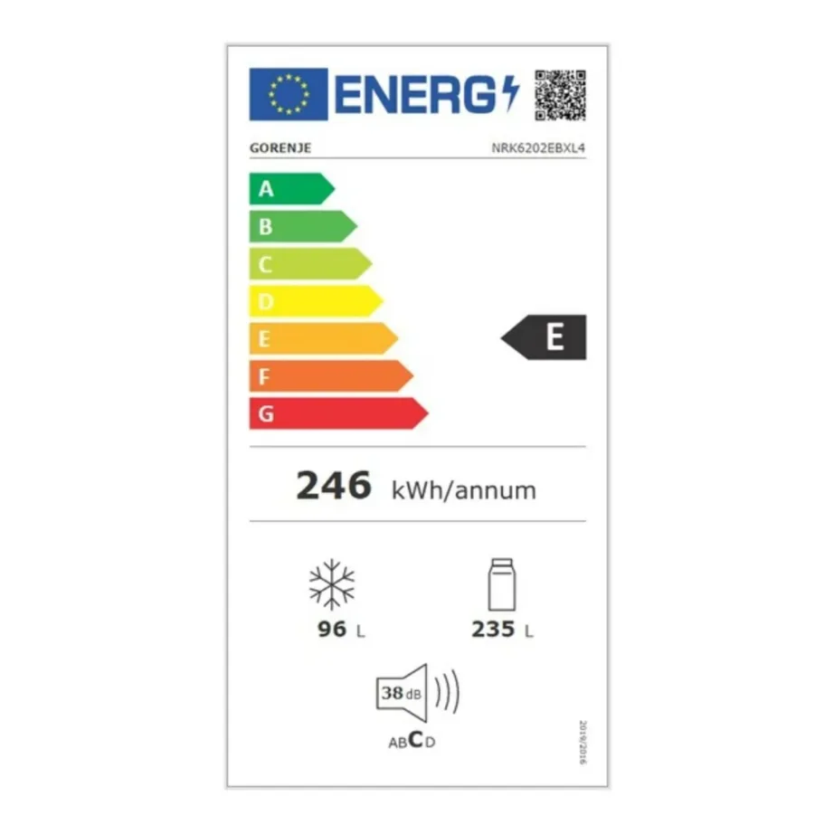 NoFrost eraldiseisev külmik sügavkülmaga all Gorenje NRK6202EBXL4, 200 cm, 60 cm, 235/96 L, E-kl, 38 dB, must, LED-valgustus, ümberpööratavad uksed, 3 sügavkülmasahtlit, kiirkülmutus – 5