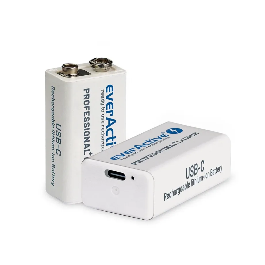 everActive EVHR22-550C 9V 550mAh liitiumioon laetav aku USB-C laadimisega (1 tk, 26,4×48,5 mm) – 5