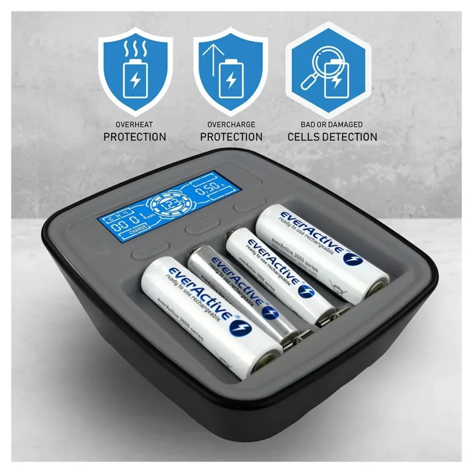 everActive NC1000MV2 4×AA/AAA USB-C must sisepatareide laadija, 110×99×38 mm – 4