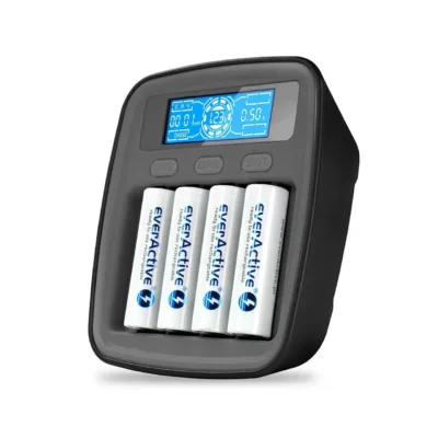 everActive NC1000MV2 4×AA/AAA USB-C must sisepatareide laadija, 110×99×38 mm