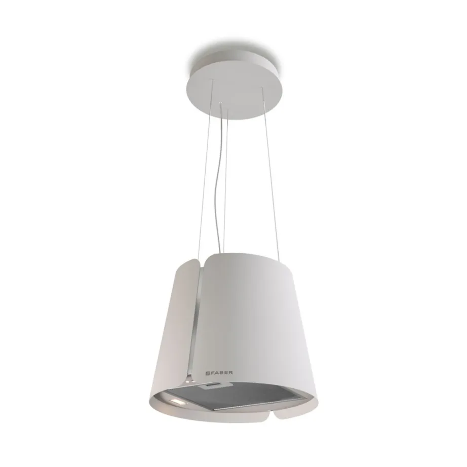 Saarekubu ringlusõhuga LED-valgustusega FABER BEAT WH MATT F45/2, 45 cm, roostevaba teras, valge, 270–580 m³/h, kuni 740 m³/h, energiatõhusus A, söefilter