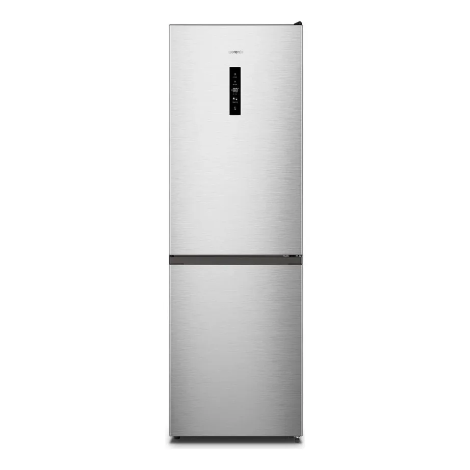 Täis NoFrost külmik sügavkülmaga all GORENJE N619EAXL4, 60 cm, 304 l (207/97 l), E energiaklass, LED-valgustus, 39 dB, hall, pööratavad uksed, elektrooniline juhtimine