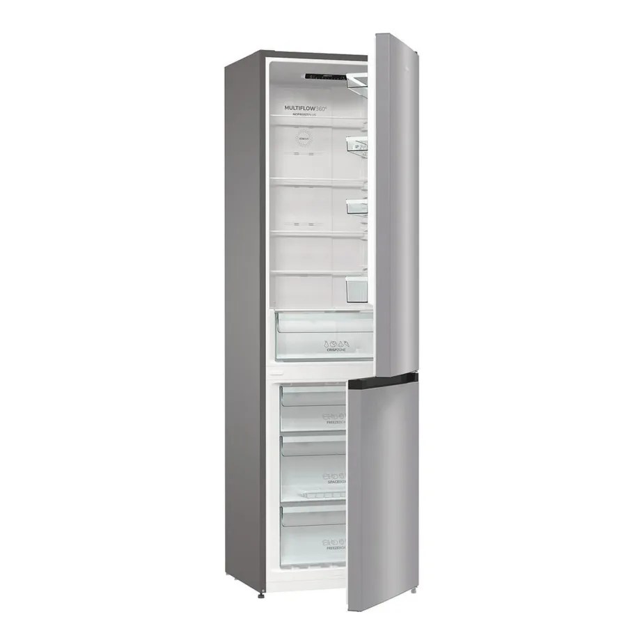 NoFrost sügavkülmaga külmik Gorenje NRK6202ES4, 235/96 L, E energiaklass, 200x60x59,2 cm, 38 dB, hall, LED-valgustus, 3 sahtliga sügavkülm, pööratavad uksed