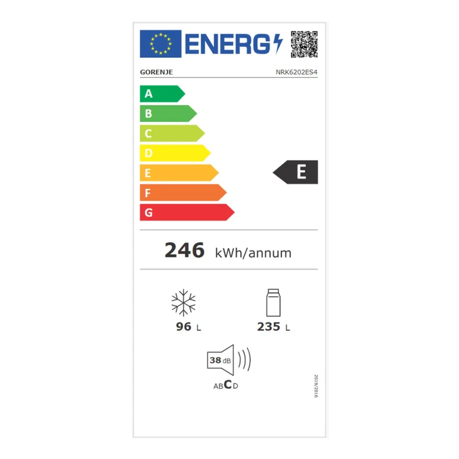 NoFrost sügavkülmaga külmik Gorenje NRK6202ES4, 235/96 L, E energiaklass, 200x60x59,2 cm, 38 dB, hall, LED-valgustus, 3 sahtliga sügavkülm, pööratavad uksed – 4