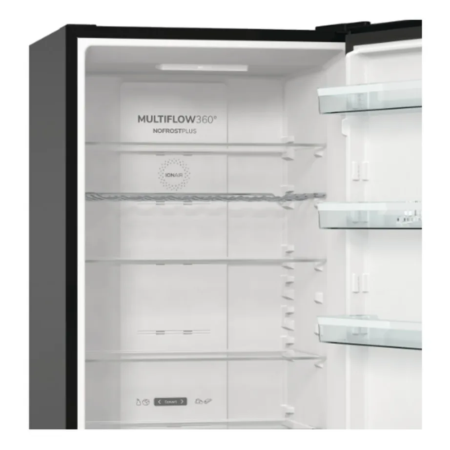 NoFrost külmik alumise sügavkülmaga Gorenje NRK620EABXL4, 200 cm, 60 cm, 235/96 L, energiatõhususklass E, must, LED-valgustus, pööratavad uksed, 38 dB – 5