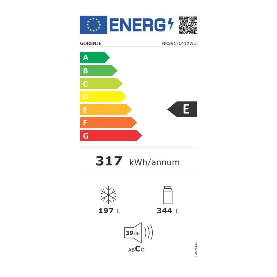 Side by side NoFrost külmik Gorenje NRS917E41XWD, eraldiseisev, inverterkompressor, 344 L külmik + 197 L sügavkülm, E klass, 39 dB, LCD-puutepaneeliga juhtimine, LED valgustus, kiirkülmutus – 5