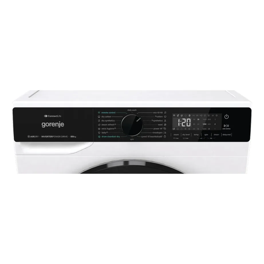 Kuivatiga pesumasin 9 kg pesu ja 6 kg kuivatusega GORENJE WD2PA964ADW, 1400 p/min, A energiatõhusus pesemisel, inverter-mootor, aurufunktsioon, Wi-Fi, valge, 60 cm – 4