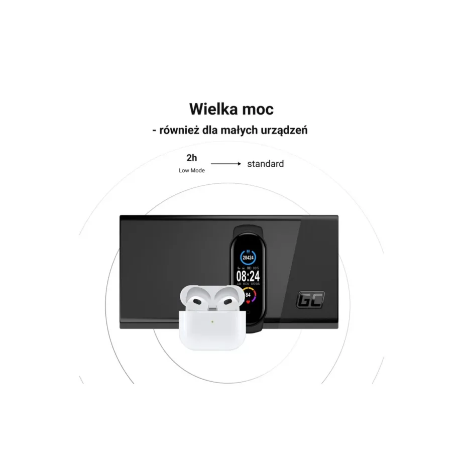 Green Cell GC PowerPlay 20S PBGC03S 20 000 mAh 22,5W must LiPo kiirlaadimisega universaalne akupank, 3x USB-C ja 1x USB-A, LED-indikaatoriga – 7