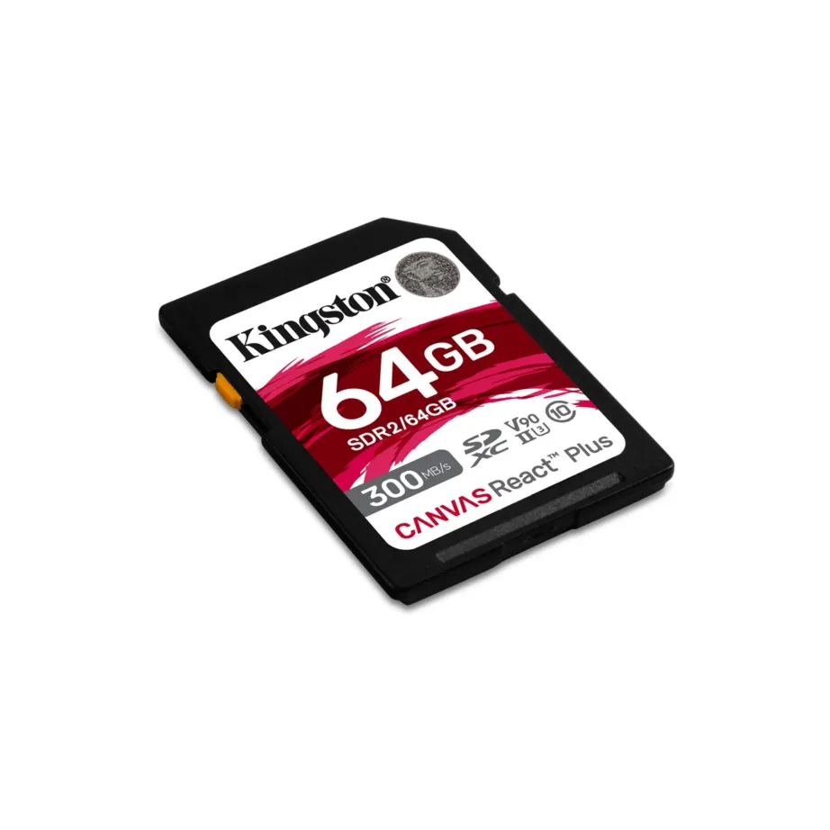 Kingston Canvas React Plus SDR2/64GB 64GB SDXC UHS-II V90 U3 mälukaart, 300 MB/s lugemiskiirus, 260 MB/s kirjutamiskiirus, must – 2