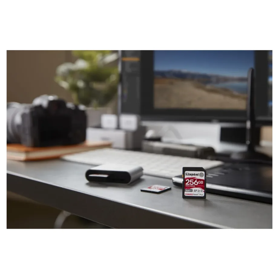 Kingston SDR2/256GB Canvas React Plus 256GB UHS-II V90 U3 SDXC mälukaart 300MB/s lugemine, 260MB/s kirjutamine, must – 7
