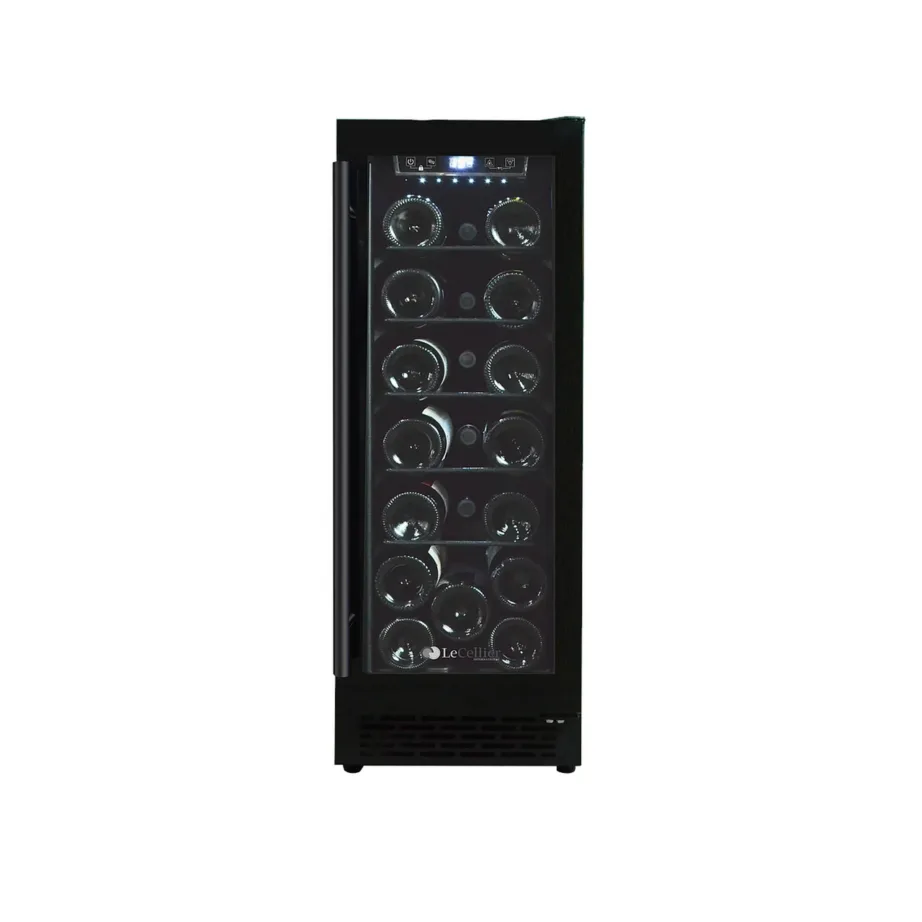 Integreeritav veinikülmik 20 pudelile LE CELLIER LC20BUF, 30 cm, 1 tsoon, 5 riiulit, kompressor, ventilaator, antivibratsioon, F-klass, 39 dB, must