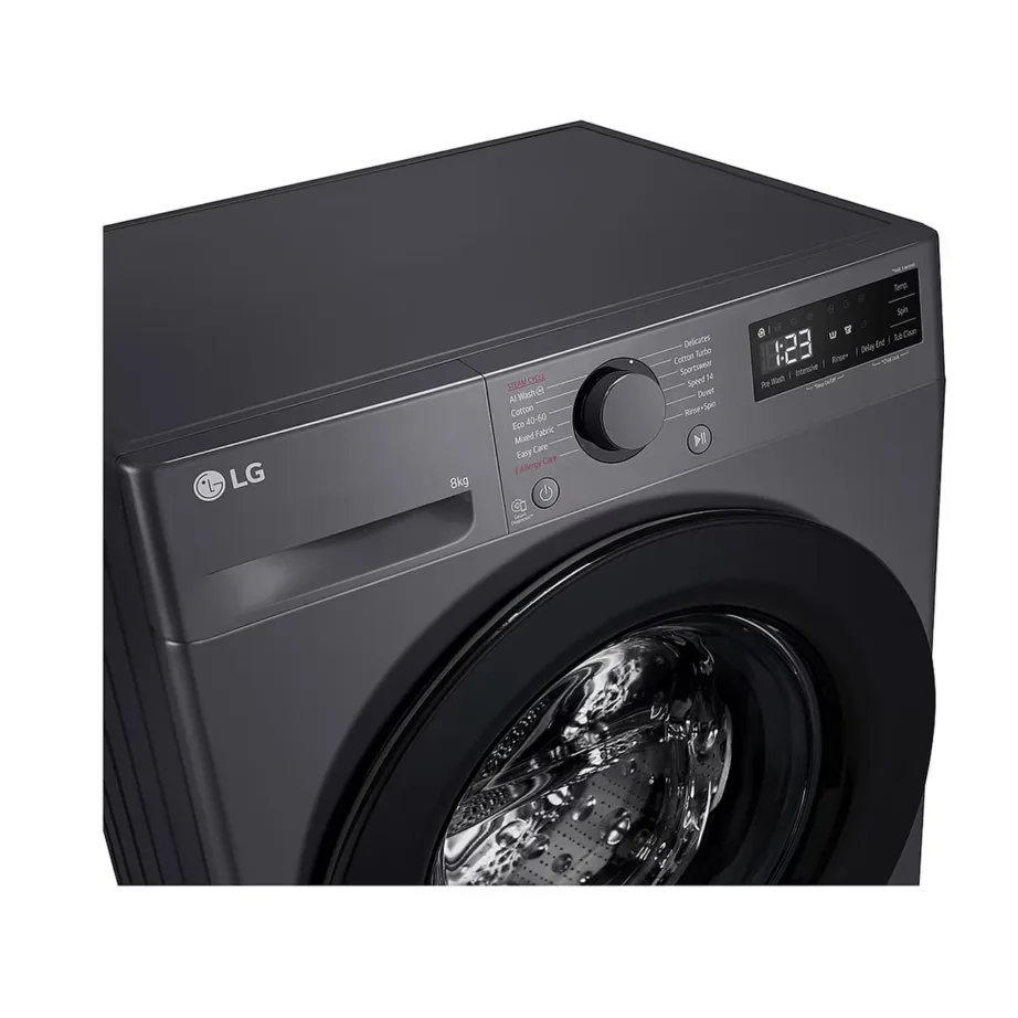 Energiatõhus A-klassi esilaadimine pesumasin LG F2WR508SBM, 8 kg, 1200 p/min, aurufunktsioon, inverter-mootor, 60×47.5×85 cm, must, müra 71 dB, veekulu 48 l, kiirpesu, lapselukk – 2