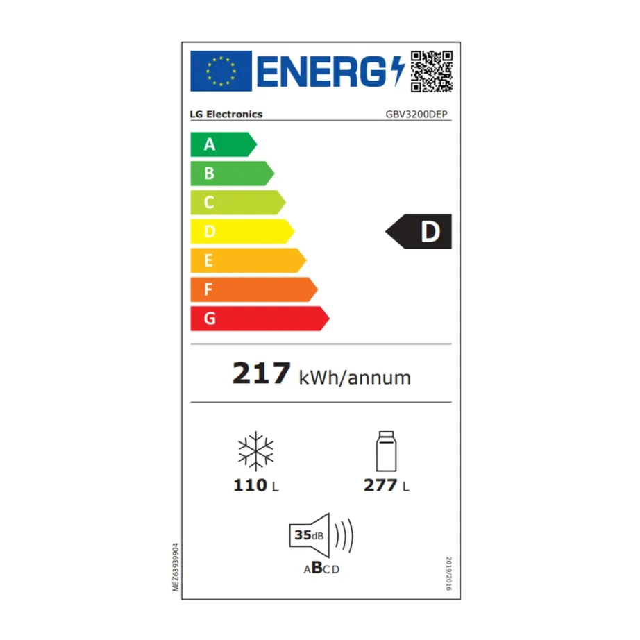 NoFrost külmik alumise sügavkülmaga LG GBV3200DEP, 203 cm, 60 cm lai, 277/110 l, energiaklass D, 35 dB, inverterkompressor, LED-valgustus, must - 5