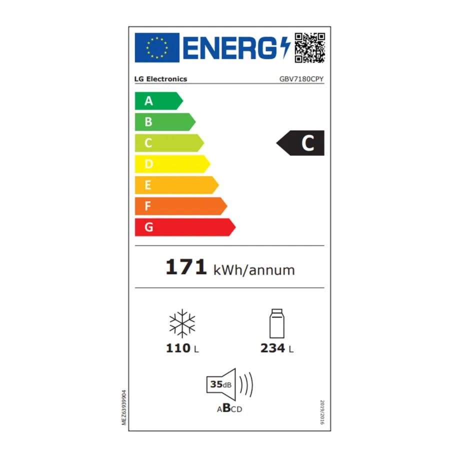 NoFrost külmik alumise sügavkülmaga LG GBV7180CPY, 60 cm, 344 l, C energiaklass, hall, 35 dB, inverterkompressor, LED-valgustus - 5