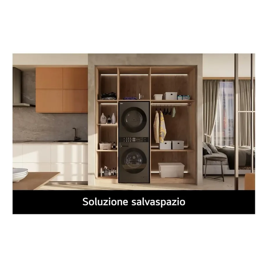 Kuivatiga pesumasin soojuspumbaga 12/10 kg LG WT1210BBF, A-klass pesemisel, C-klass täistsüklil, 1400 p/min, inverter-mootor, Wi‑Fi, kondensaatkuivatus, must, 60x66x165.5 cm – 2