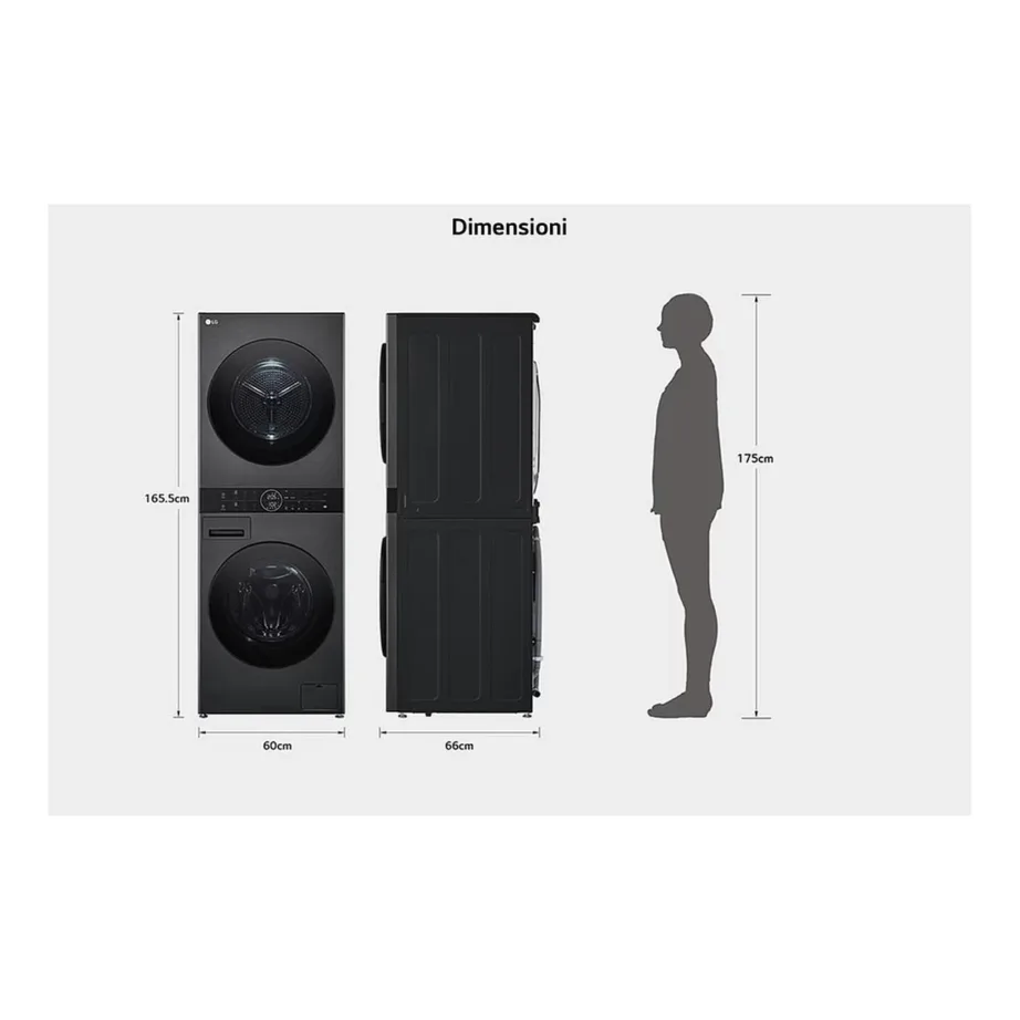 Kuivatiga pesumasin soojuspumbaga 12/10 kg LG WT1210BBF, A-klass pesemisel, C-klass täistsüklil, 1400 p/min, inverter-mootor, Wi‑Fi, kondensaatkuivatus, must, 60x66x165.5 cm – 3