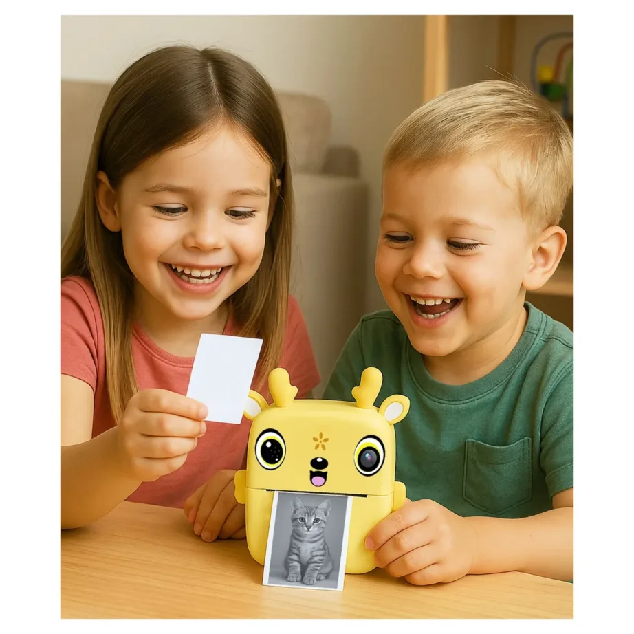 Media-Tech SNAPI MT4108 8MP kollane laste digitaalne kaamera termo printeriga, 2.4″ LCD-ekraan, microSD tugi, 110 × 45 × 99 mm, 1000 mAh aku – 7