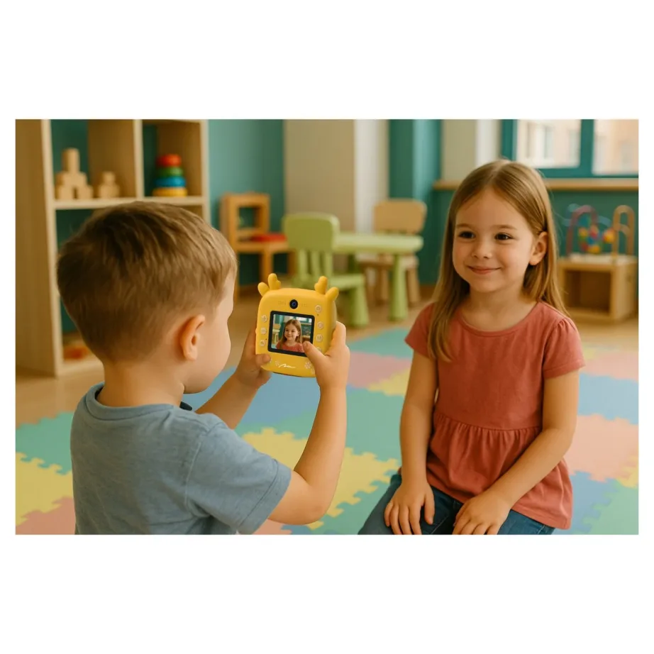 Media-Tech SNAPI MT4108 8MP kollane laste digitaalne kaamera termo printeriga, 2.4″ LCD-ekraan, microSD tugi, 110 × 45 × 99 mm, 1000 mAh aku – 9