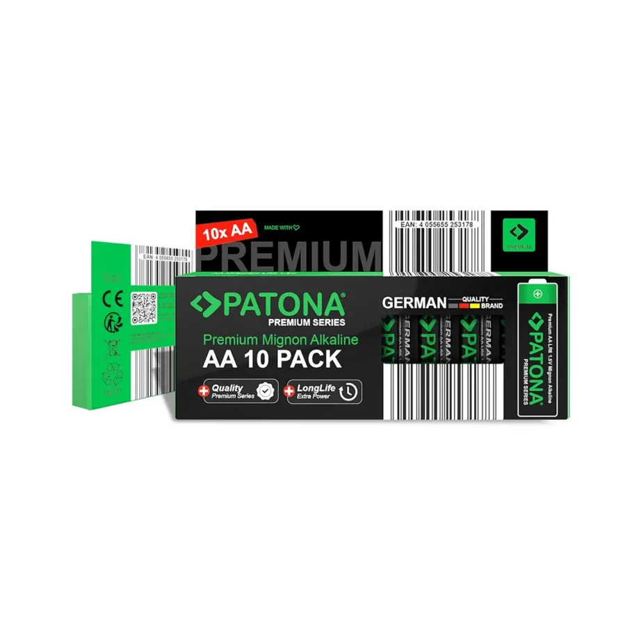 PATONA Premium 4222 10x AA 1,5V leelispatarei 3000mAh must/roheline elektroonikale – 4