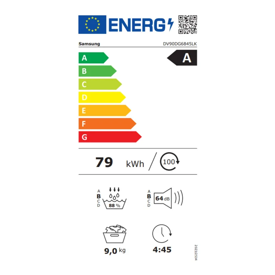Soojuspumba kondentskuivati 9 kg A-klassi SAMSUNG DV90DG6845LKU4, A+++ energiatõhusus, HeatPump, inverter-mootor, 18 programmi, Wi-Fi SmartThings, 60 cm, valge – 4
