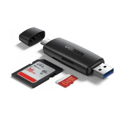 Ugreen CM304 must SD/microSD kaardilugeja USB-A/USB-C liidesega, kuni 1 TB mälukaardile, PVC korpus