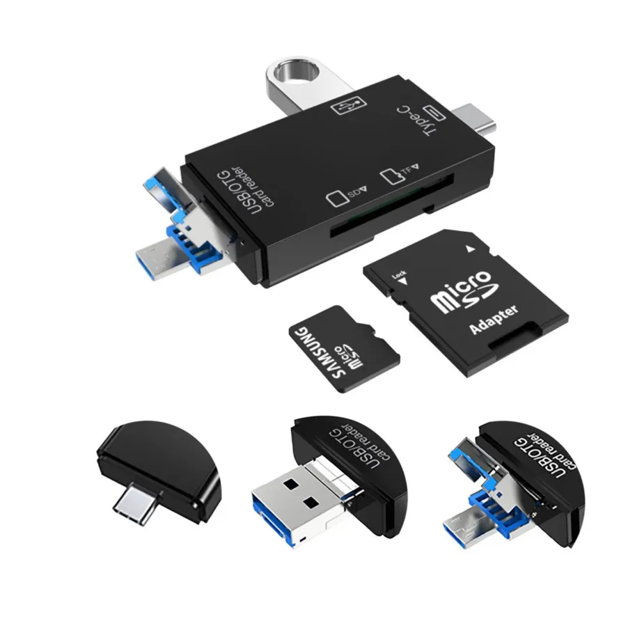 VAKOSS TC-R425X 6-ühes USB-C/micro USB/USB-A mälukaardilugeja SD ja MicroSD tugiga, must