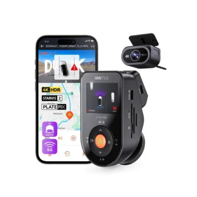 Vantrue S1PRO MAX kahekanaliline 4K UHD pardakaamera GPS-i, Wi-Fi, 2" ekraan, 155° vaatenurk, F/1.8, microSD tugi kuni 1 TB