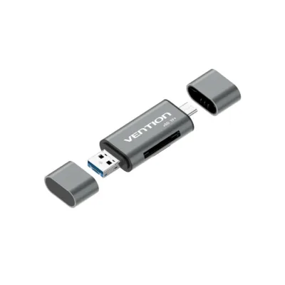 Vention CCHH0 USB 3.0 hall alumiiniumist kaardilugeja, USB-A/USB-C/Micro-USB, SD ja MicroSD, 2 pesa, OTG, Plug and Play