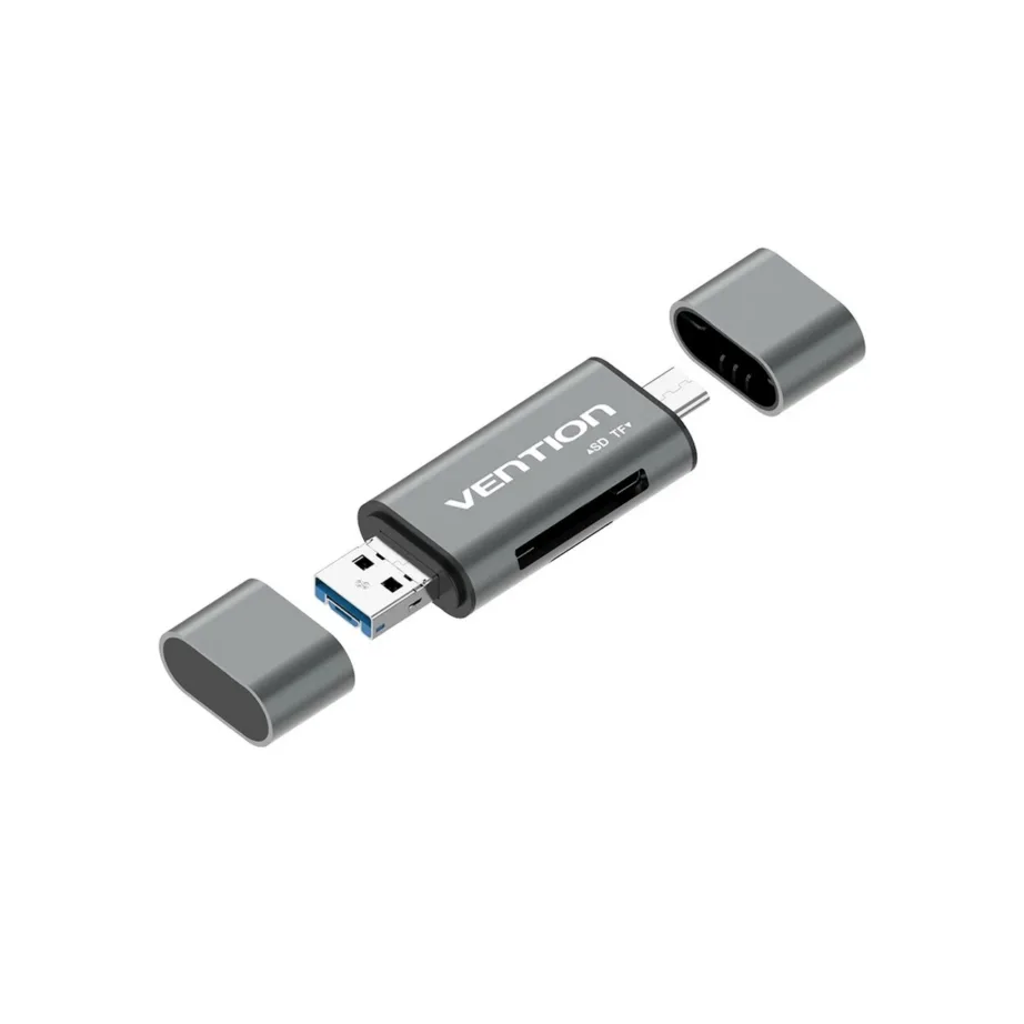 Vention CCHH0 USB 3.0 hall alumiiniumist kaardilugeja, USB-A/USB-C/Micro-USB, SD ja MicroSD, 2 pesa, OTG, Plug and Play