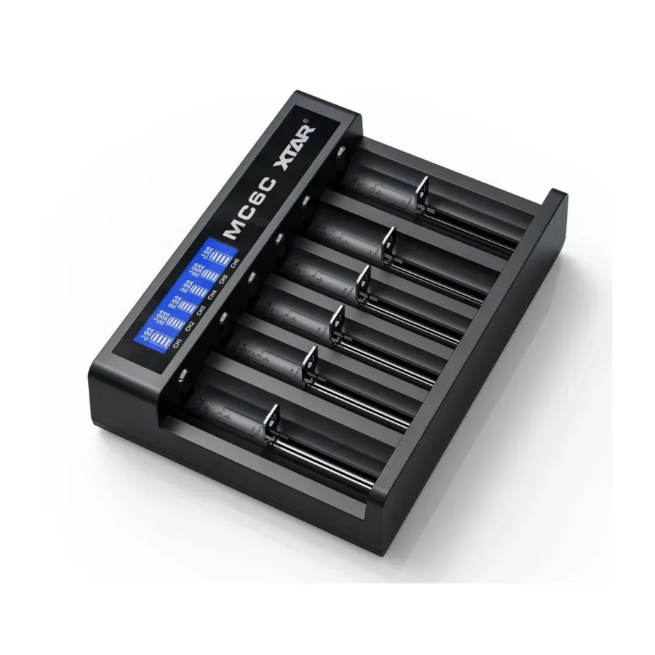XTAR MC6C 6-pesaga universaalne must liitiumioonakude laadija, sobib 18650/21700/AA/AAA akudele, 5 V sisend, 148x111x34 mm – 7