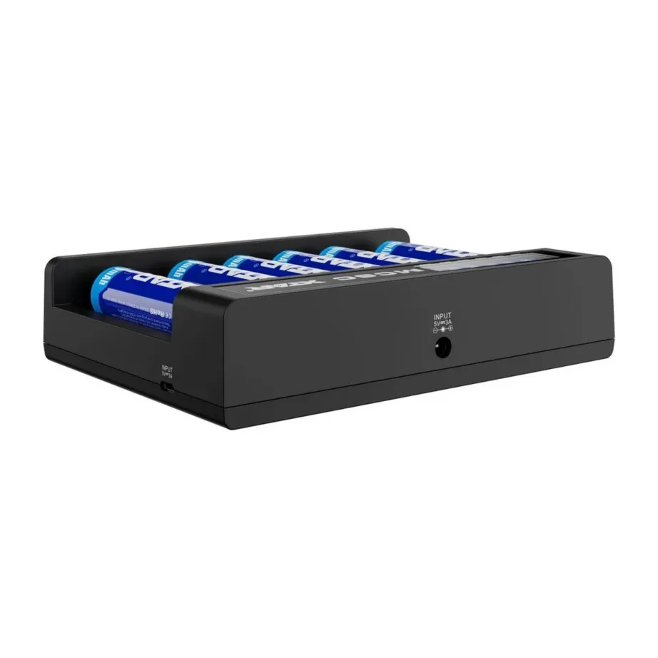 XTAR MC6C 6-pesaga universaalne must liitiumioonakude laadija, sobib 18650/21700/AA/AAA akudele, 5 V sisend, 148x111x34 mm – 8