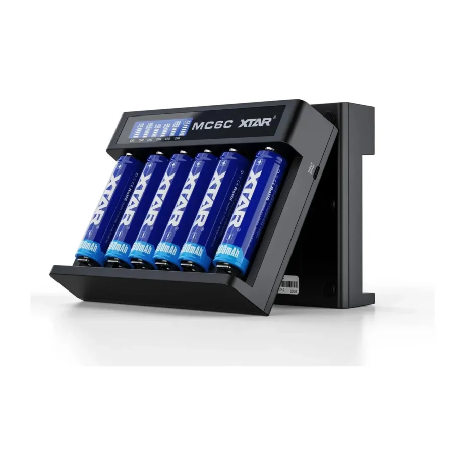 XTAR MC6C 6-pesaga universaalne must liitiumioonakude laadija, sobib 18650/21700/AA/AAA akudele, 5 V sisend, 148x111x34 mm – 10