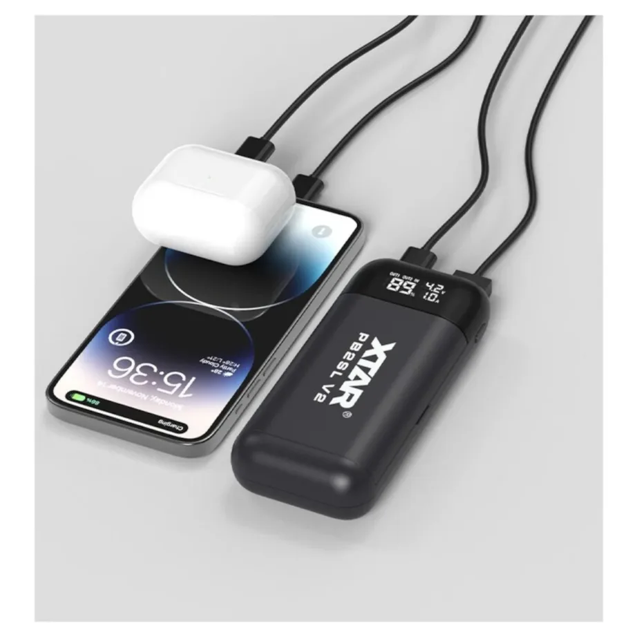 XTAR PB2SL V2 must USB-C 2×18650/20700/21700 Li-ion akulaadija ja akupank, LED-indikaatoriga, ilma patareideta – 2