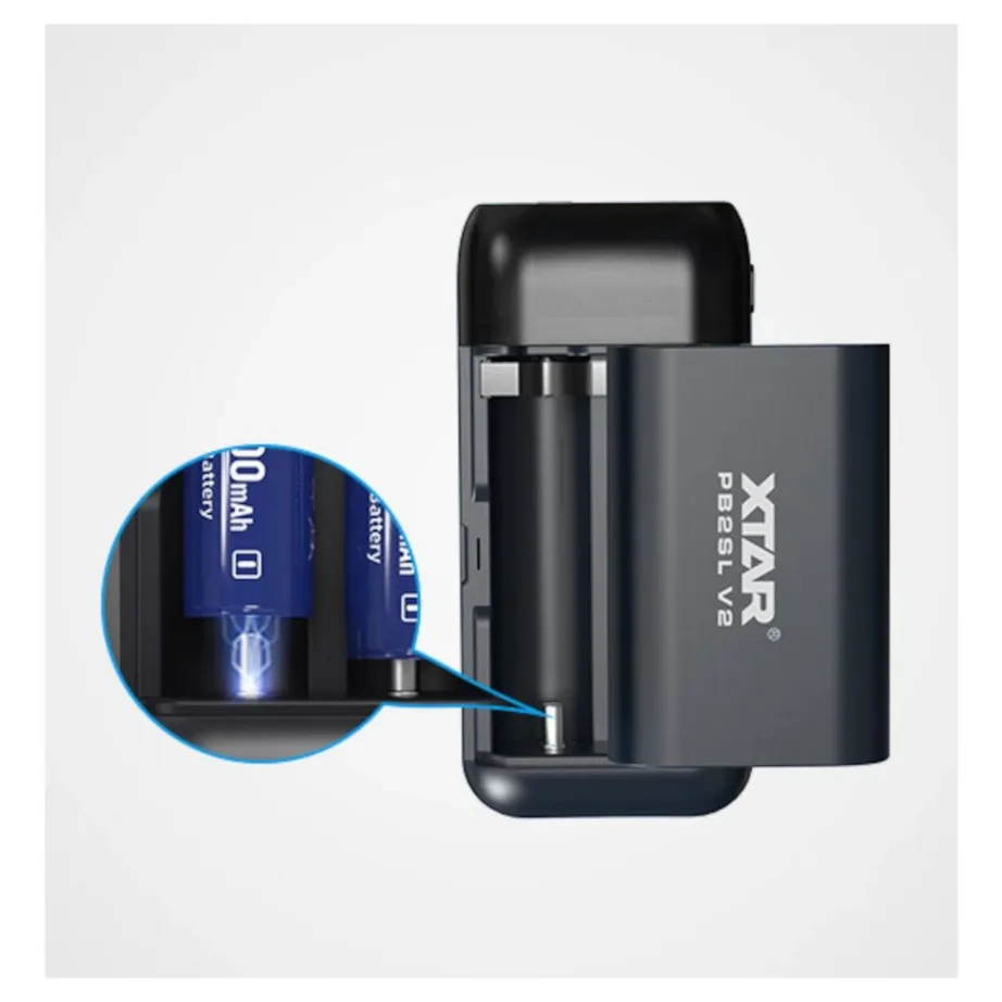 XTAR PB2SL V2 must USB-C 2×18650/20700/21700 Li-ion akulaadija ja akupank, LED-indikaatoriga, ilma patareideta – 3