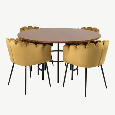 Ümmargune söögilauakomplekt Copenhagen kollaste sametist Limhamn tugitoolidega - GR19322