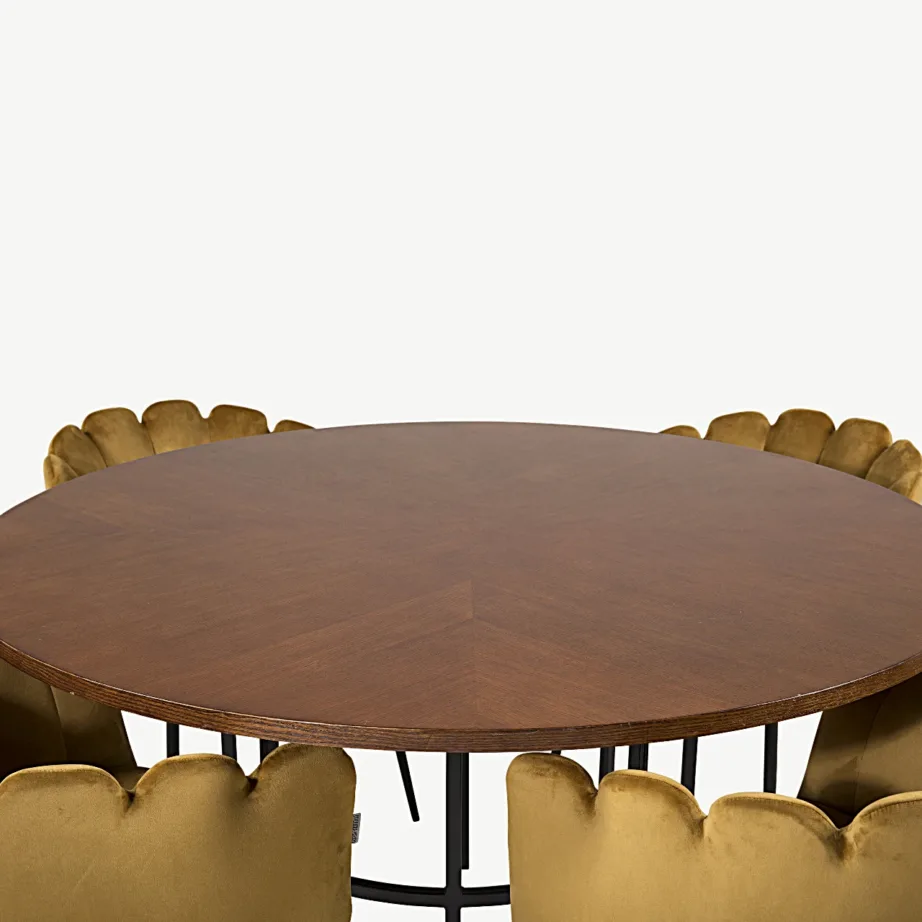 Ümmargune söögilauakomplekt Copenhagen kollaste sametist Limhamn tugitoolidega, GR19322 – 2