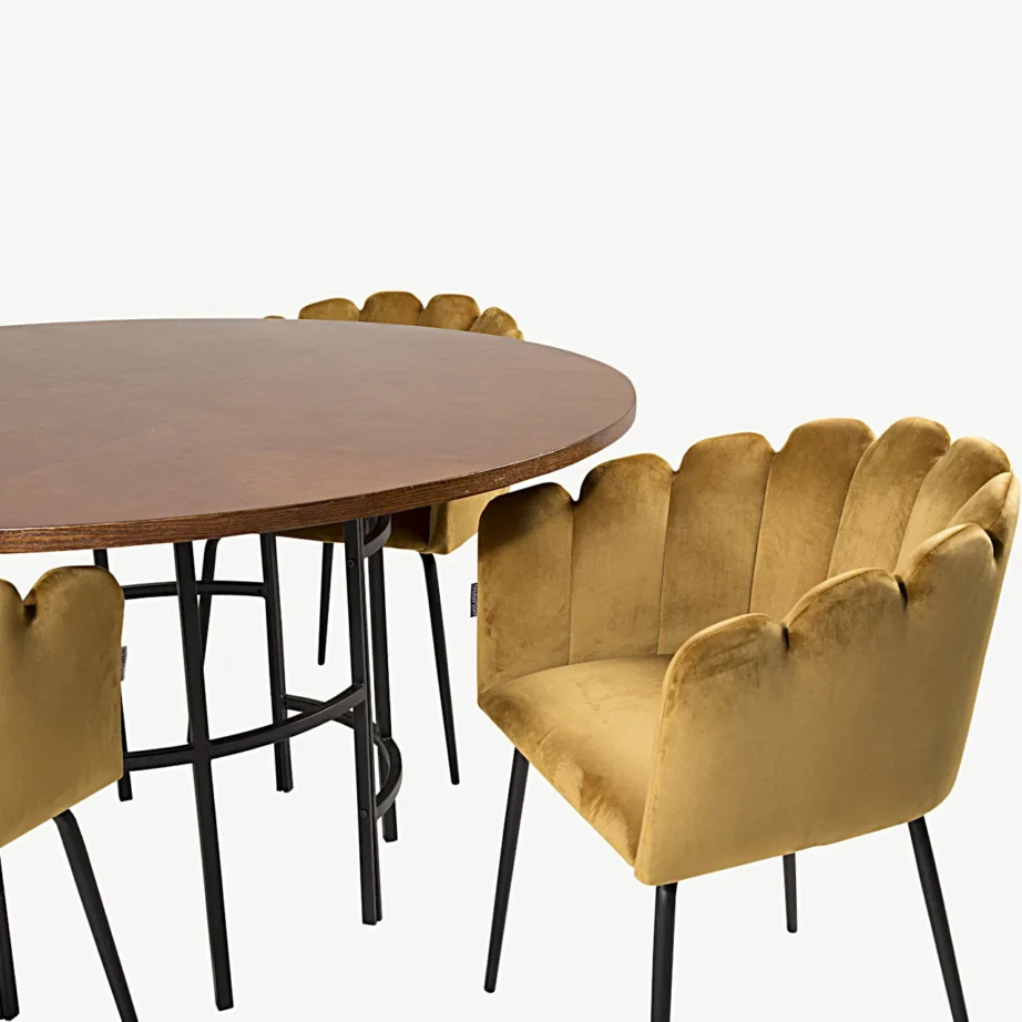 Ümmargune söögilauakomplekt Copenhagen kollaste sametist Limhamn tugitoolidega, GR19322 – 3