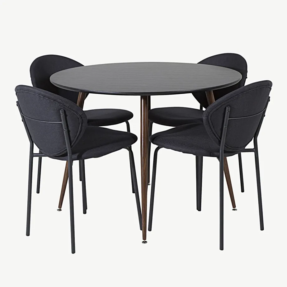 Ümmarguse musta söögilaua Plaza 100 cm ja mustade Vault toolide komplekt, GR19735