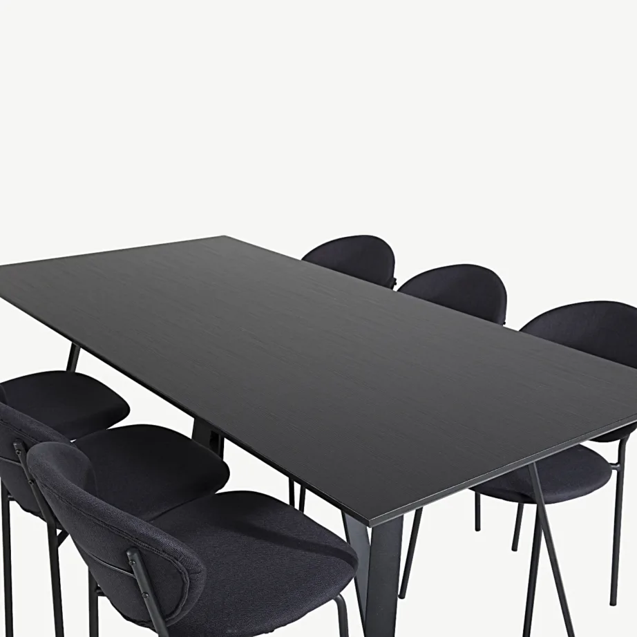 Ristkülikukujuline söögilaua- ja toolide komplekt Marina, must MDF, 6 tooliga, GR20246 – 2