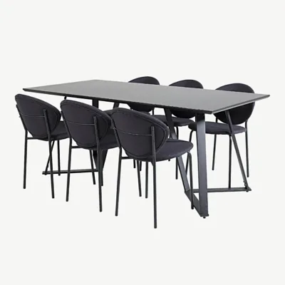 Ristkülikukujuline söögilaua- ja toolide komplekt Marina, must MDF, 6 tooliga - GR20246