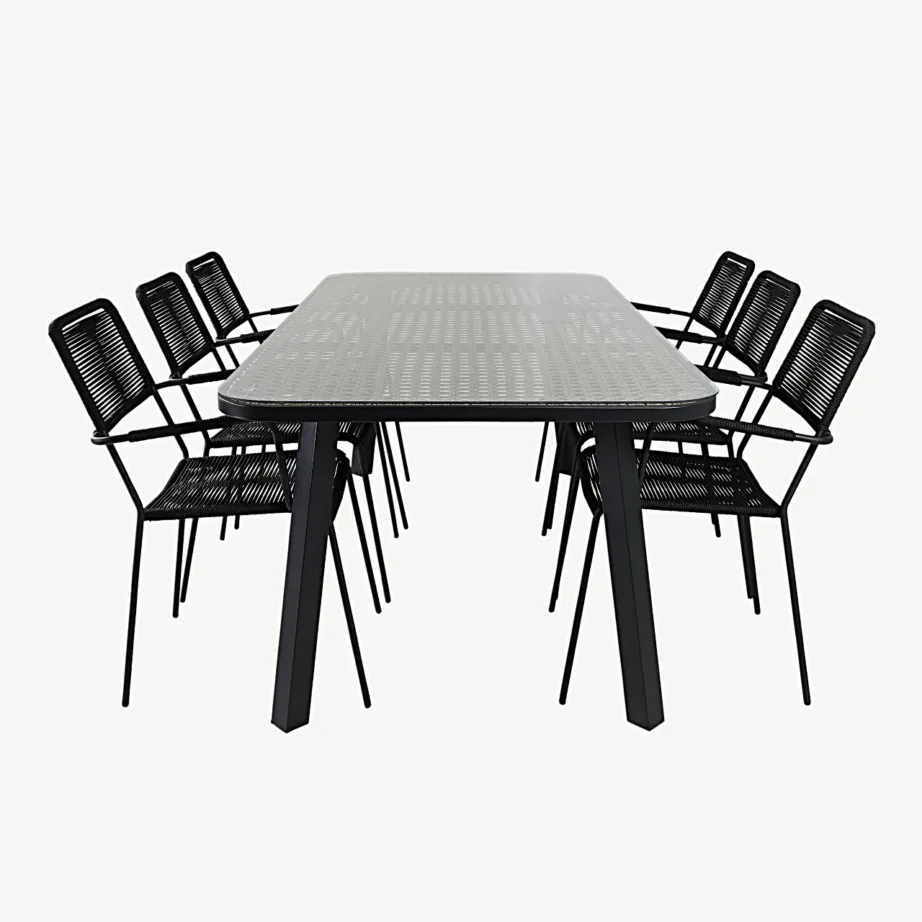 Paola ristkülikukujuline aiamööblikomplekt klaaslaua ja 6 punutud tooliga, GR21577 – 2