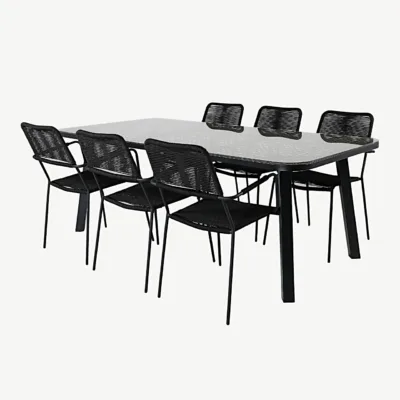 Paola ristkülikukujuline aiamööblikomplekt klaaslaua ja 6 punutud tooliga - GR21577