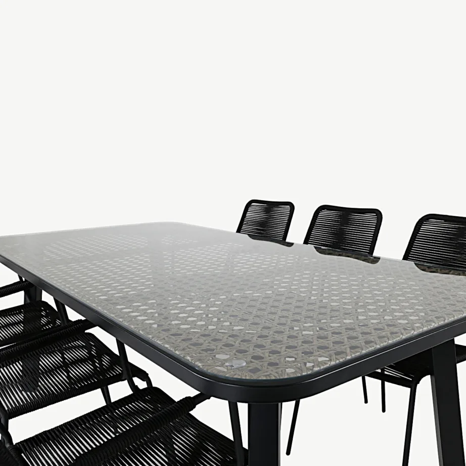 Paola ristkülikukujuline aiamööblikomplekt klaaslaua ja 6 punutud tooliga, GR21577 – 3